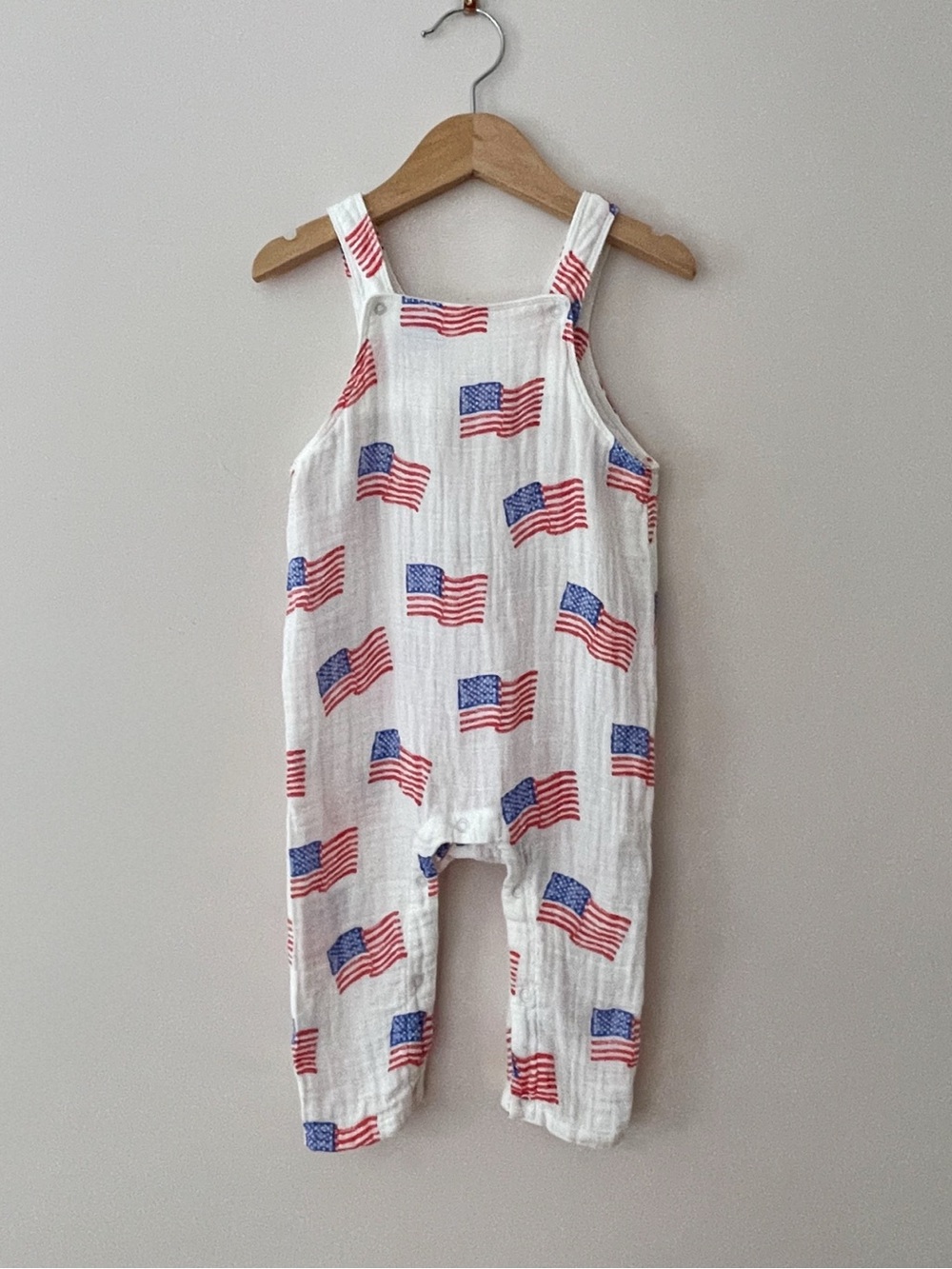 Angel Dear White Romper with Red & Blue American Flag Print